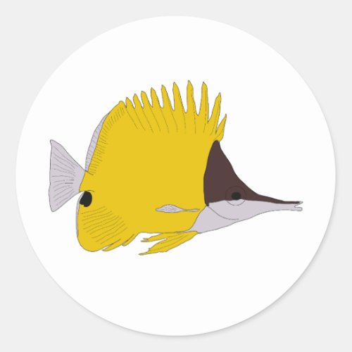 Yellow Longnose Butterflyfish Classic Round Sticker