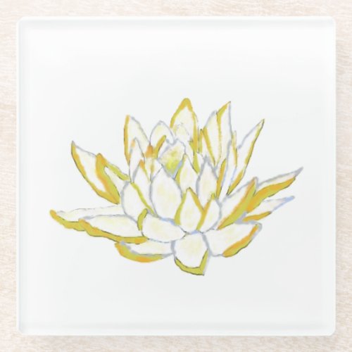 Yellow lotus flower Boho accessories women Glass Coaster