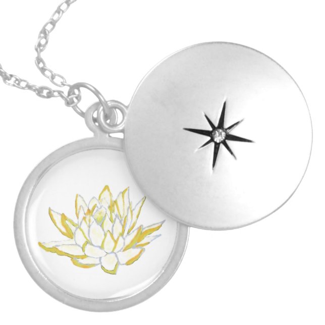 Yellow lotus flower Boho accessories women Locket Necklace (Front)