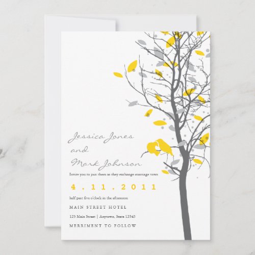 Yellow Love Birds in Tree - 2 sided Personalized Announcements