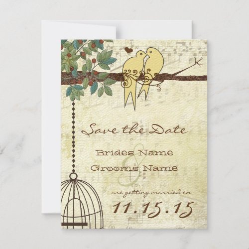 Yellow Love Birds Sitting In a Tree Save the Date Invitation