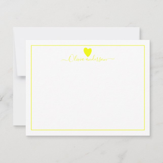 Yellow Love Heart Personalized Note Card (Front)