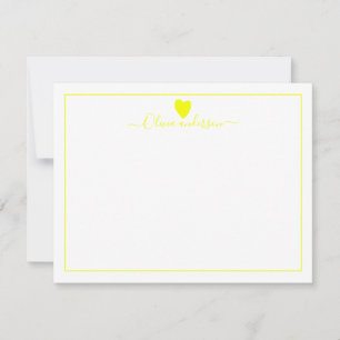 Yellow Love Heart Personalized Note Card