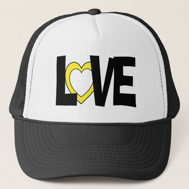 Yellow love heart word wedding hat (Front)