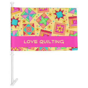 Yellow Love Quilting Patchwork Quilt Blocks Custom Car Flag