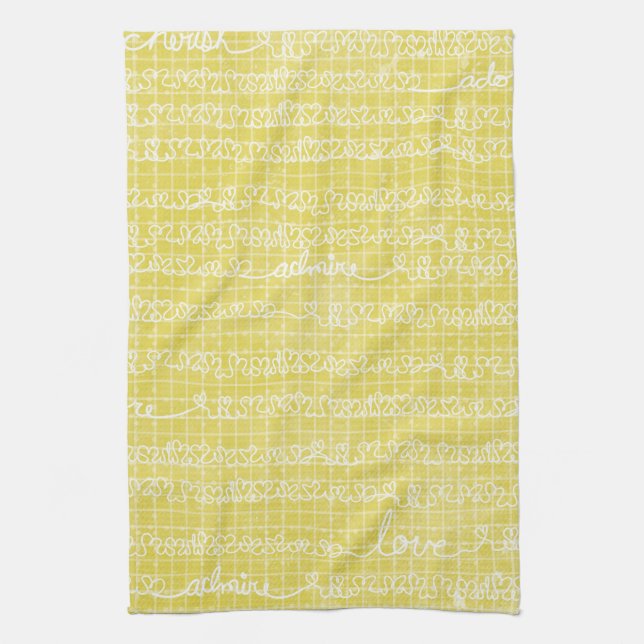 Yellow Love Words Tea Towel Kitchen Towel (Vertical)