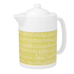 Yellow Love Words Teapot Kitchen Tea
