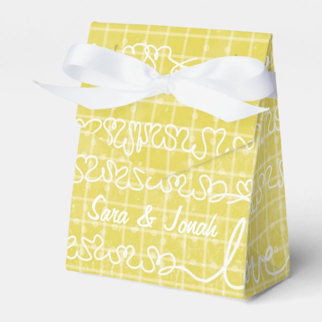 Yellow Love Words Wedding Favor Boxes (Front Side)