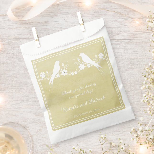 Yellow Lovebird Floral Wedding Favor Bags (Clipped)