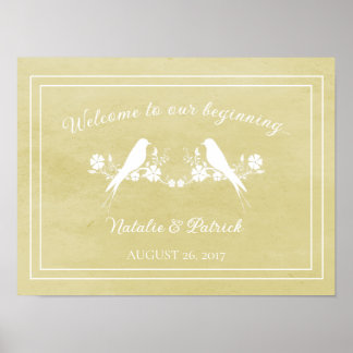 Yellow Lovebird Floral Wedding Poster