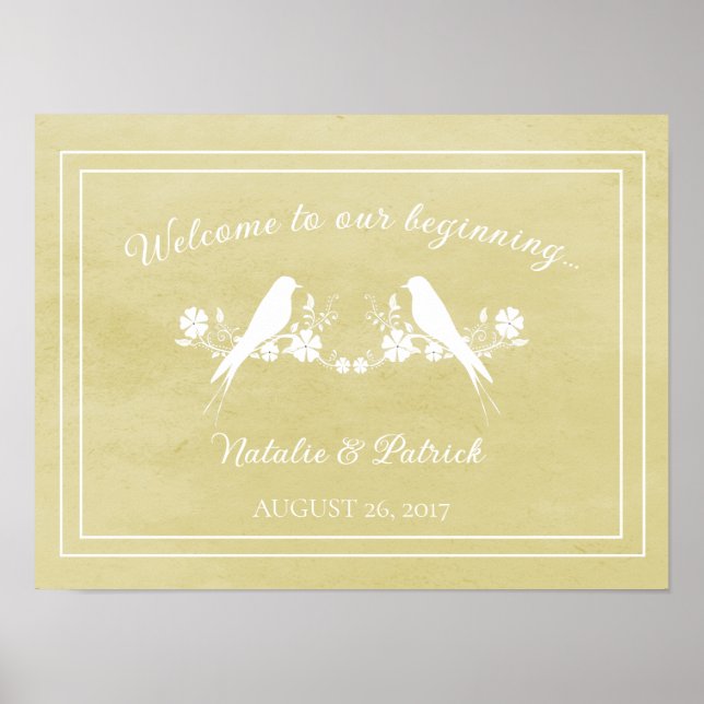 Yellow Lovebird Floral Wedding Poster (Front)