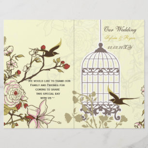 yellow lovebirds bircage bi fold Wedding program