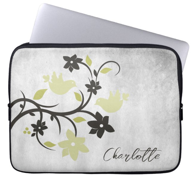 Yellow Lovebirds Personalized Laptop Sleeve (Front)