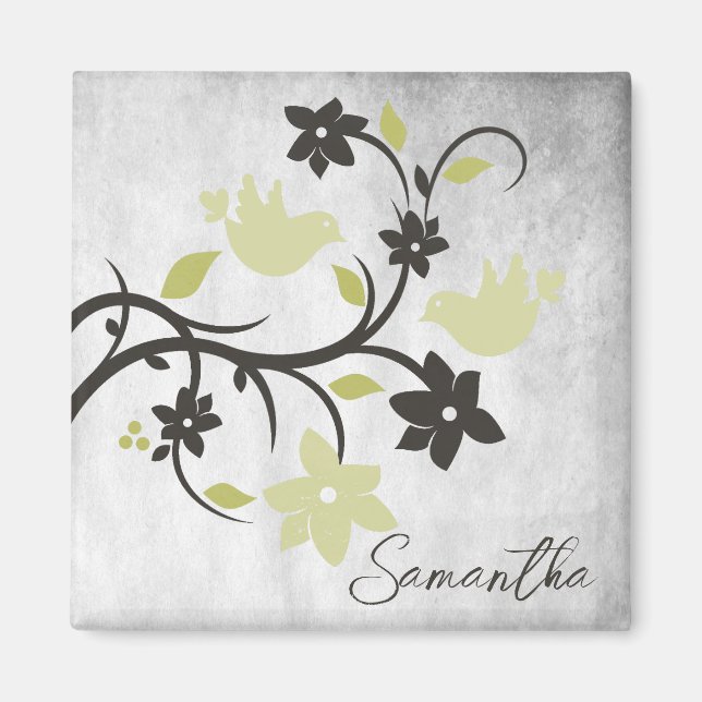 Yellow Lovebirds Personalized Magnet (Front)