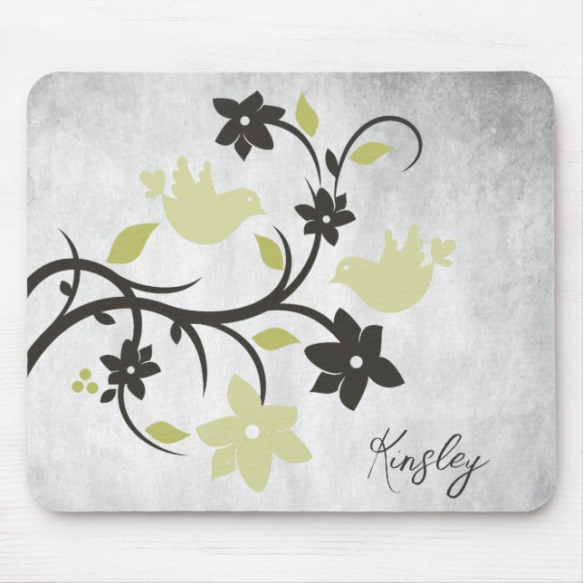 Yellow Lovebirds Personalized Mouse Pad (Front)
