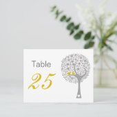 Yellow Lovebirds Whimsical Wedding table numbers (Standing Front)