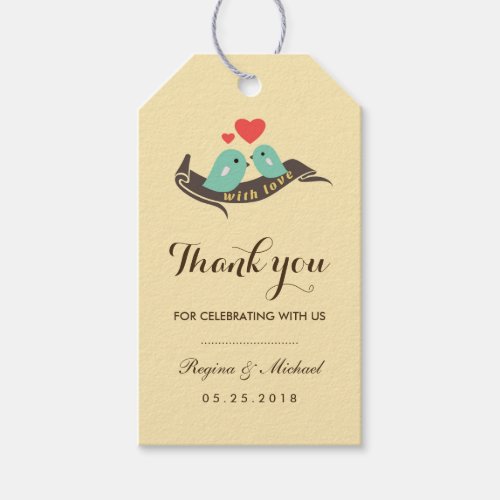 Yellow Lovebirds with Small Heart Wedding Gift Tag