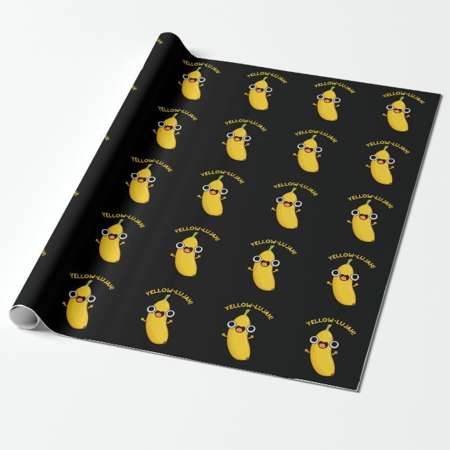 Yellow-lujah Funny Banana Pun Dark BG Wrapping Paper (Unrolled)