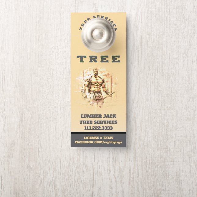 *~*  Yellow Lumber Jack TREE Tree Services QR Door Hanger (On Knob)