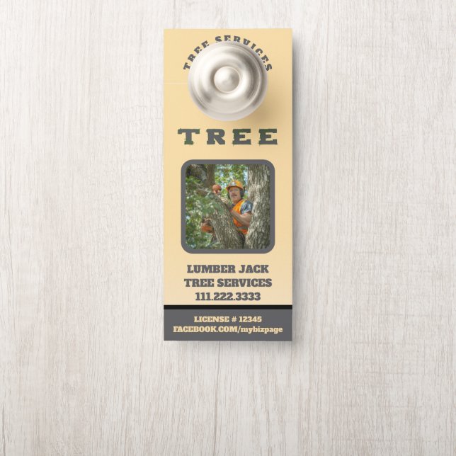 *~* Yellow Lumber QR Jack TREE Tree Services Door Hanger (On Knob)