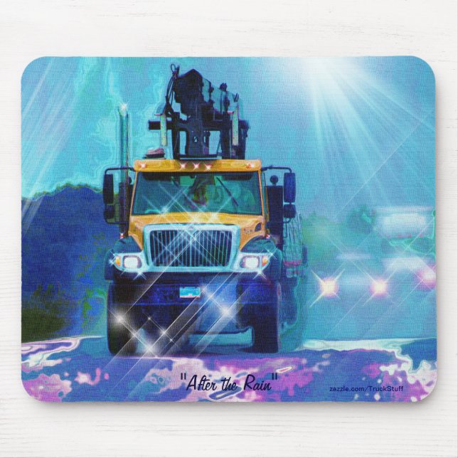 Yellow Lumber Truck in Rain Art Mousepad (Front)