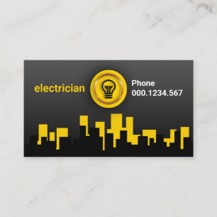 Yellow Luminous City Skyline Electrician Bulb Moon Business Card