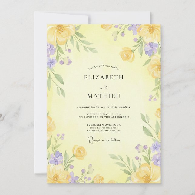 Yellow Lush Spring Wedding Invitation (Front)