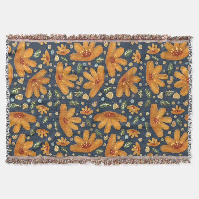 Yellow Luxe Florals Throw Blanket (Front)
