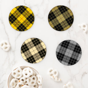 Yellow MacLeod Clan Tartan Scottish Plaid Coaster Set