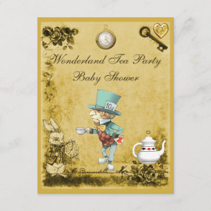 Yellow Mad Hatter Wonderland Tea Party Baby Shower Invitation