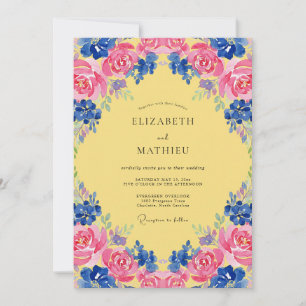 Yellow Magenta Cobalt Bloom Wedding Invitation