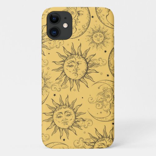 Yellow Magic Vintage Celestial Sun Moon Stars iPhone 11 Case