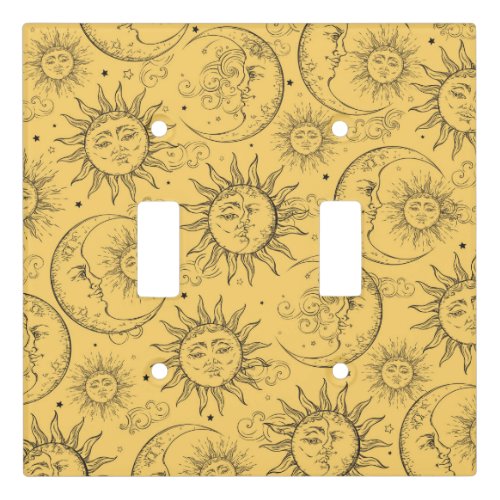 Yellow Magic Vintage Celestial Sun Moon Stars Light Switch Cover