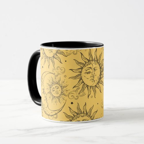 Yellow Magic Vintage Celestial Sun Moon Stars Mug
