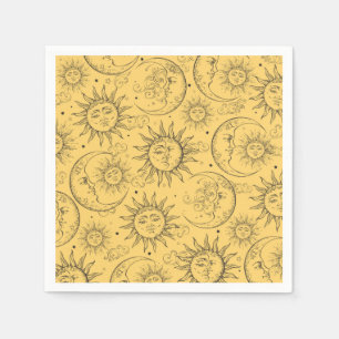 Yellow Magic Vintage Celestial Sun Moon Stars Napkins