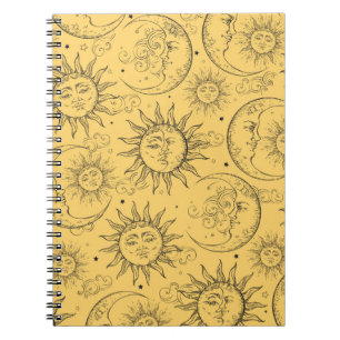 Yellow Magic Vintage Celestial Sun Moon Stars Notebook