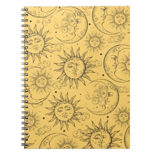 Yellow Magic Vintage Celestial Sun Moon Stars Notebook