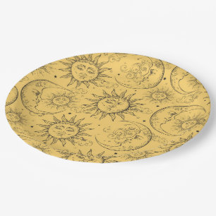 Yellow Magic Vintage Celestial Sun Moon Stars Paper Plates