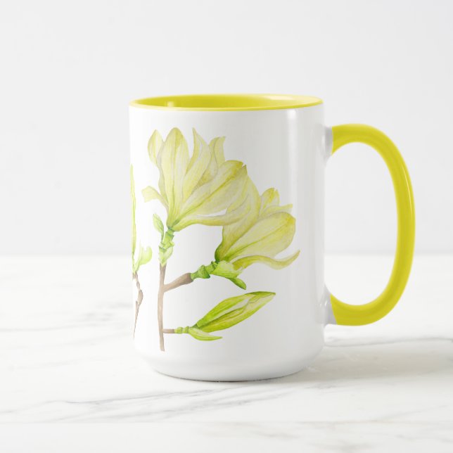Yellow Magnolias on a Combo Mug (W) - 15 oz. (Right)