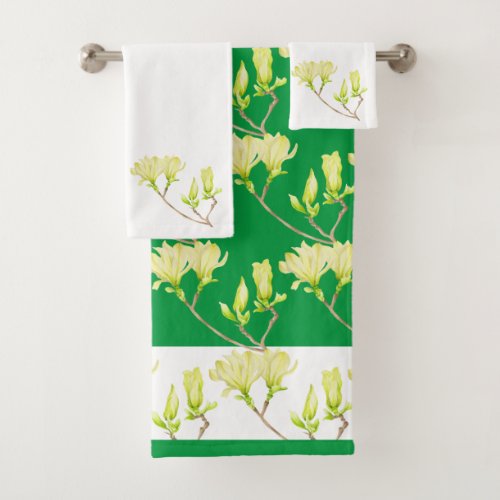 Yellow Magnolias on Bathroom Towel Set