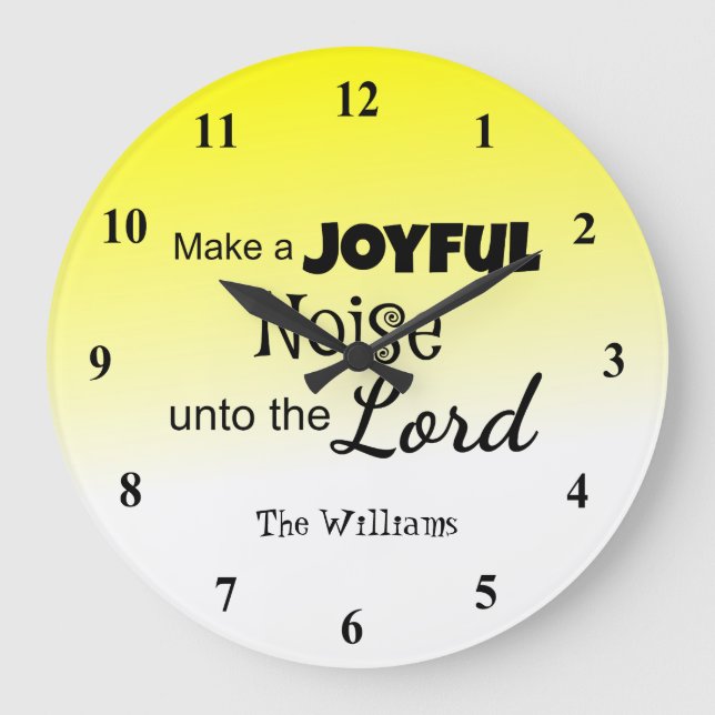Yellow Make a Joyful Noise Large Clock (Front)