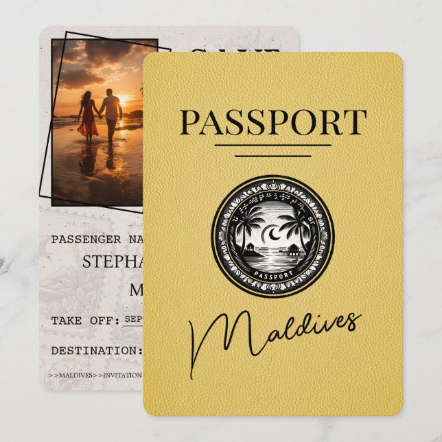 Yellow Maldives Passport Save The Date (Front/Back)