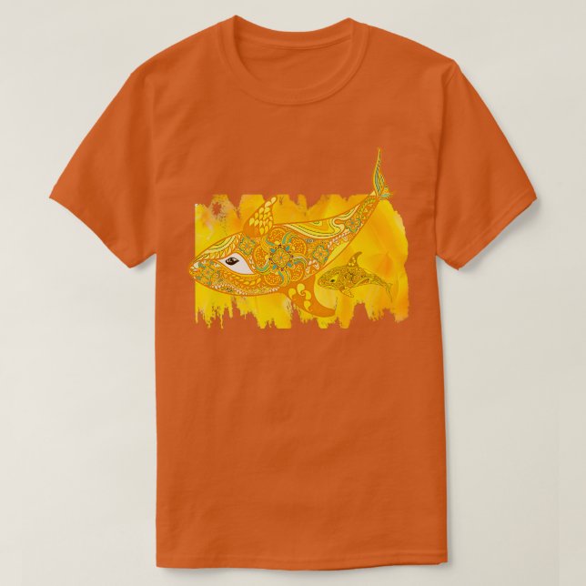 Yellow Mama Whale and Baby T-Shirt (Design Front)