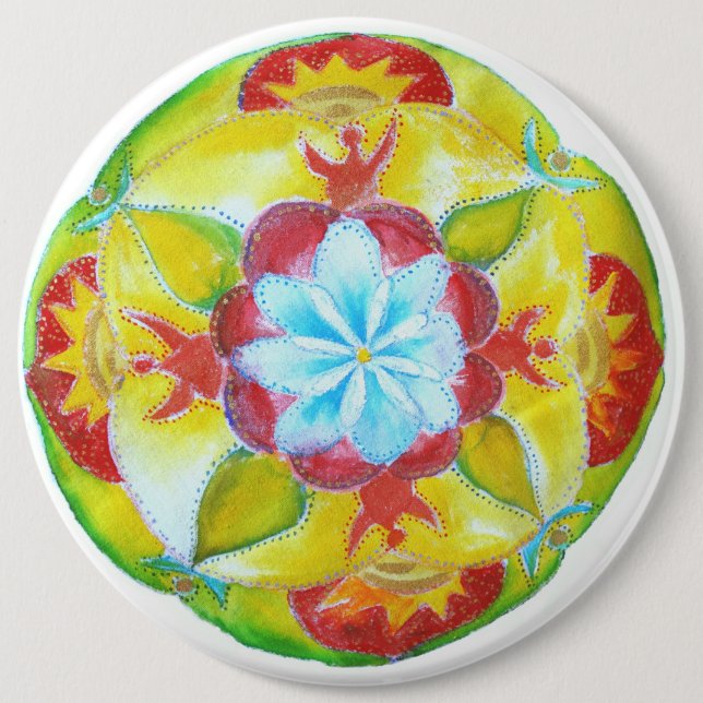 Yellow Mandala Art Button (Front)