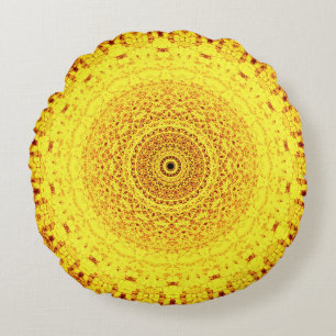 Yellow Mandala Art Round Pillow