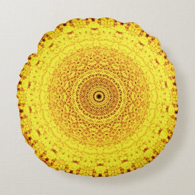 Yellow Mandala Art Round Pillow (Front)