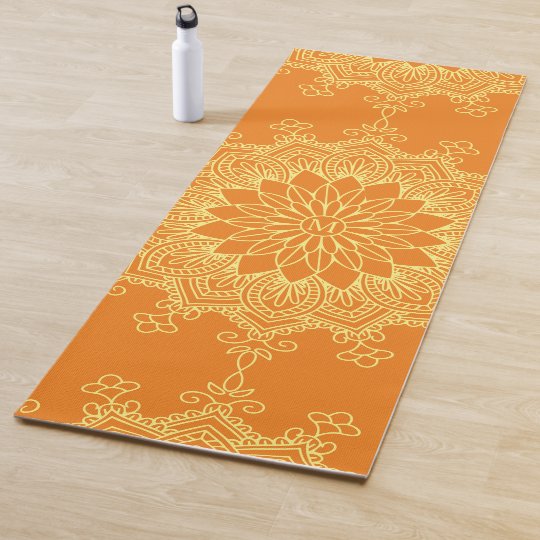 Yellow Mandala On Orange Monogram Yoga Mat Zazzle Com