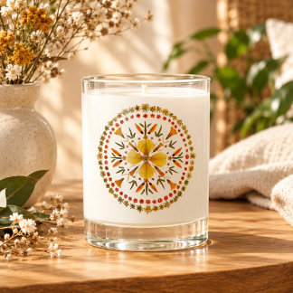 Yellow Mandala Pressed Flower From Original Art Scented Candle