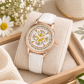 Yellow Mandala Pressed Flower From Original Art Watch