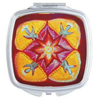 Yellow Mandala Square Compact Mirror